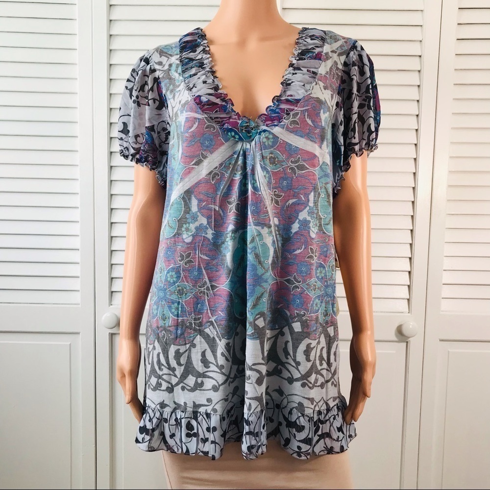 2/$50 ONE WORLD Light Blue Short Sleeve Blouse Size 1X